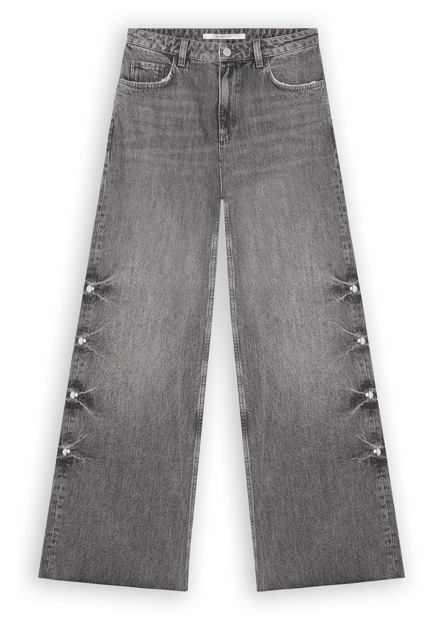 Homage - Mid Waist Wide Leg Jeans With Big Studs