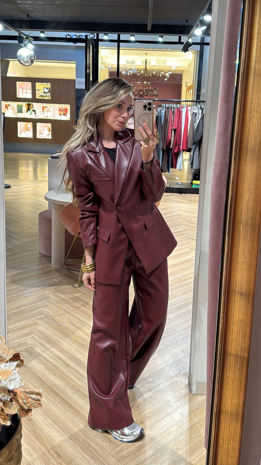 Pu blazer getailleerd - Bordeaux