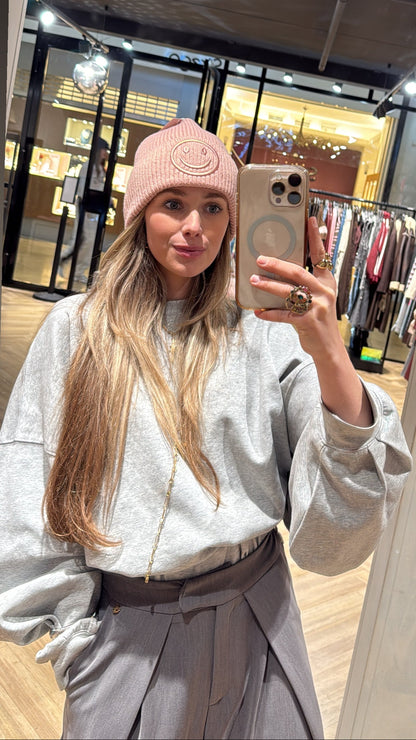 Beanie smiley - licht roze