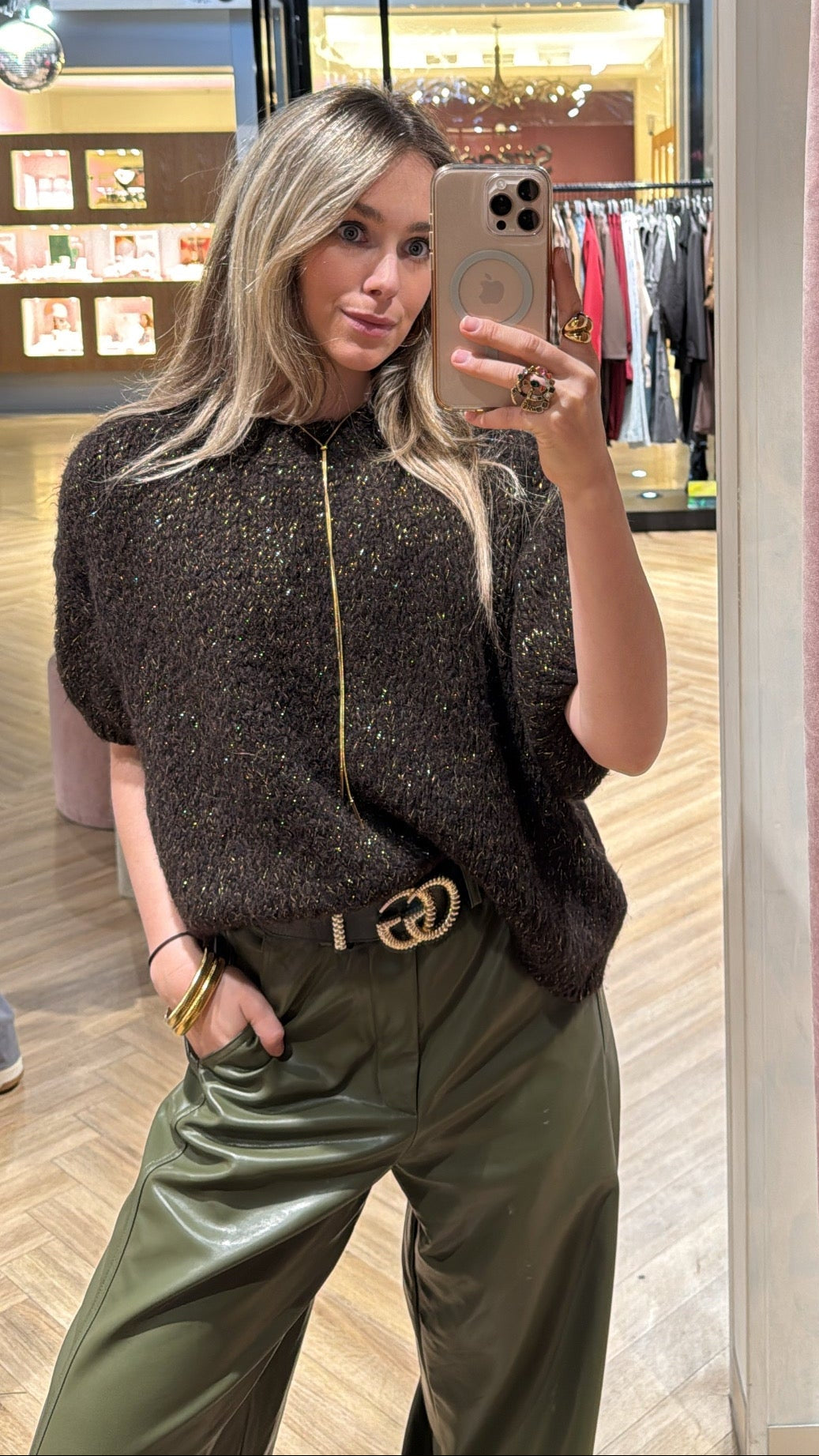 knitted sweater - Donkerbruin goud