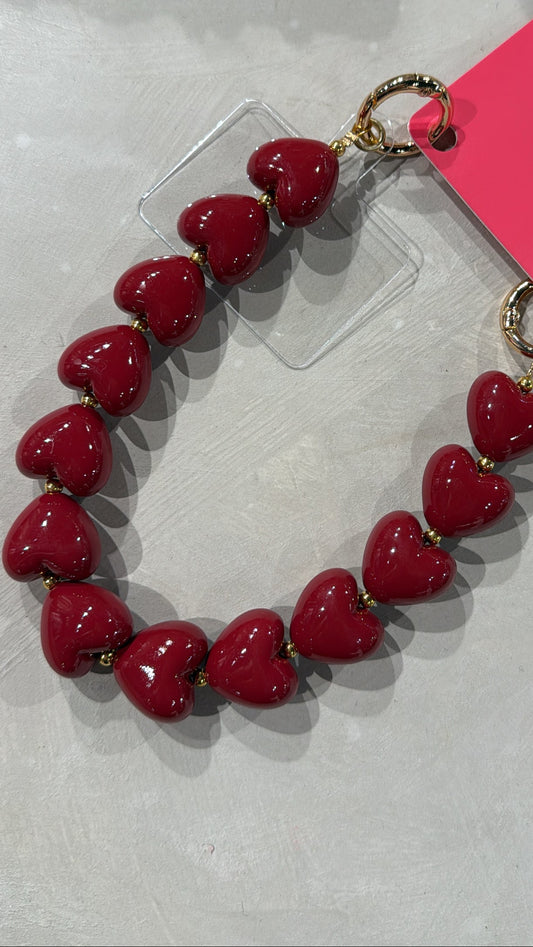 Telefoonkoord harten - bordeaux