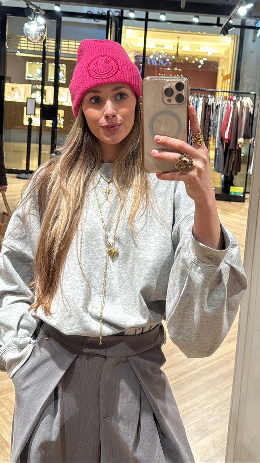 Beanie smiley - roze