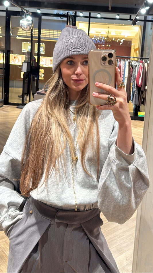 Beanie smiley - grijs