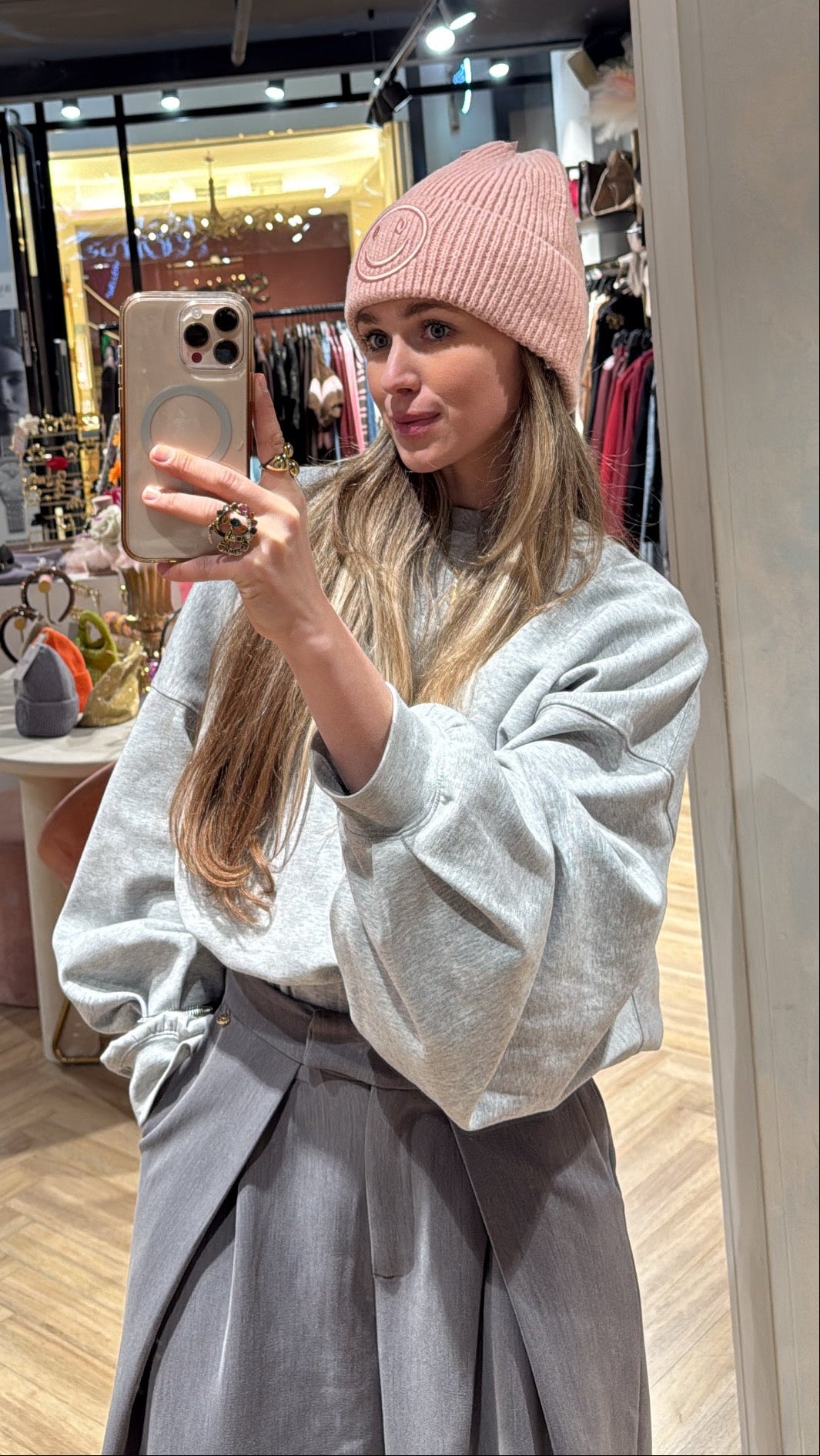 Beanie smiley - licht roze