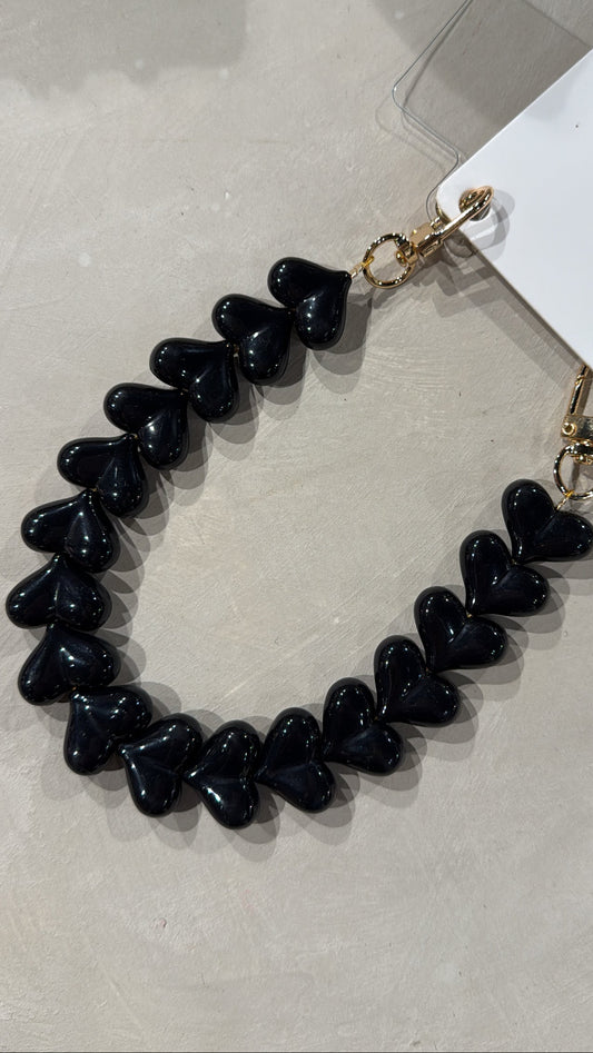 Telefoonkoord harten - zwart