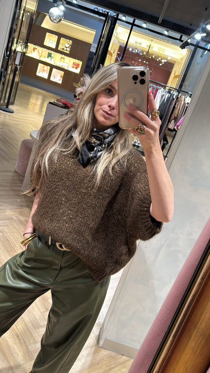 Knitted sweater - bruin goud