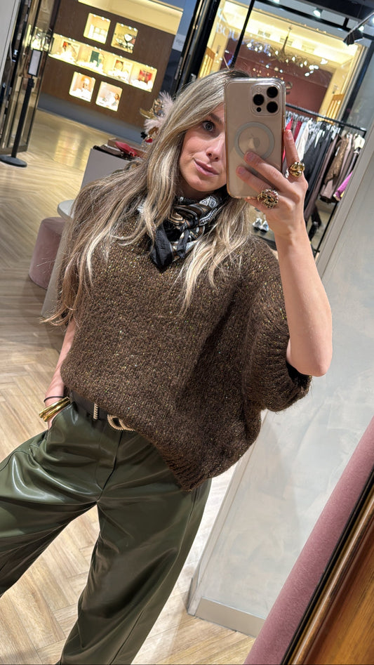 Knitted sweater - bruin goud