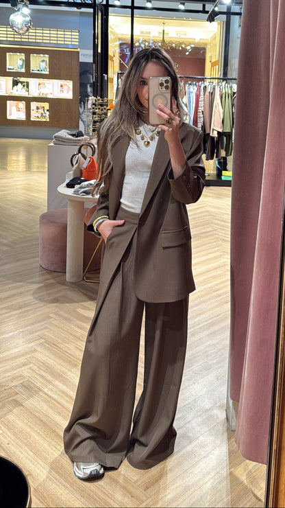 Pantalon met plooidetail - brown