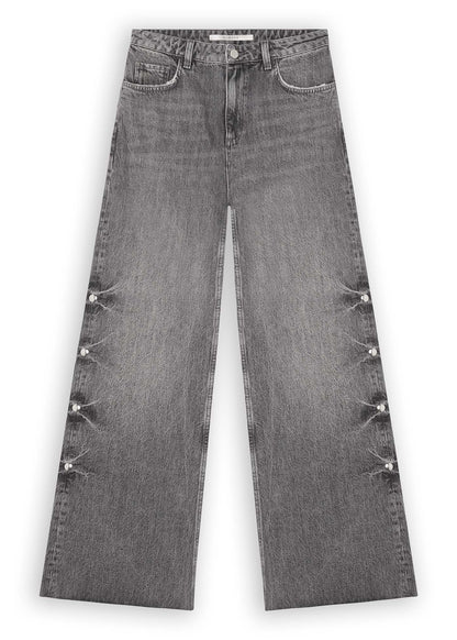 Homage - Mid Waist Wide Leg Jeans With Big Studs