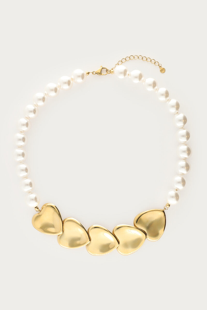 My jewellery - Statement ketting met imitatieparels en hartjes